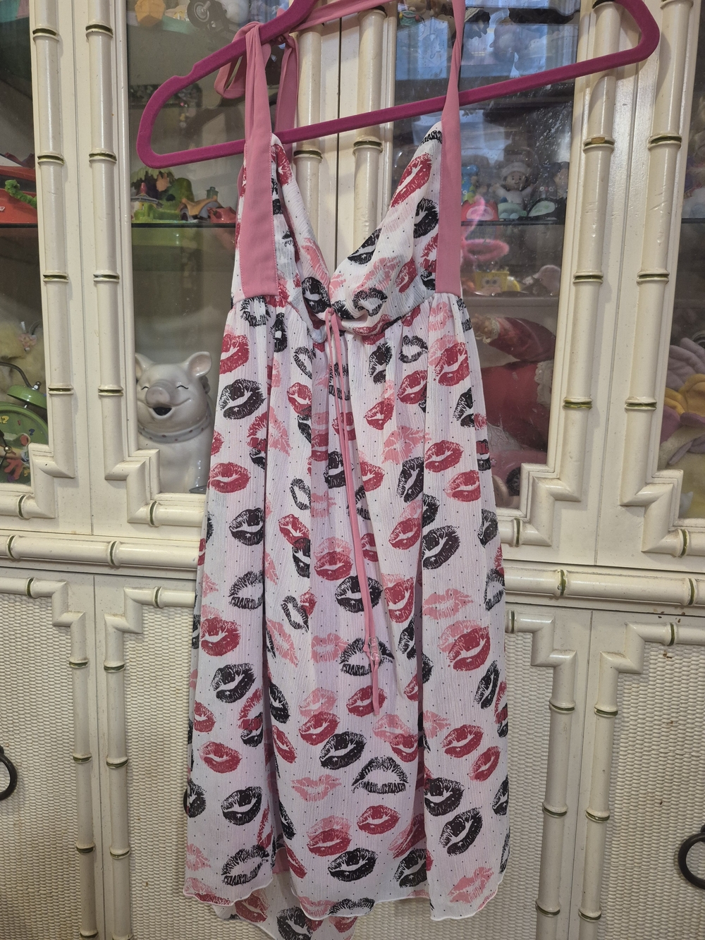 Halter Mini Dress in Pink Lip-Print